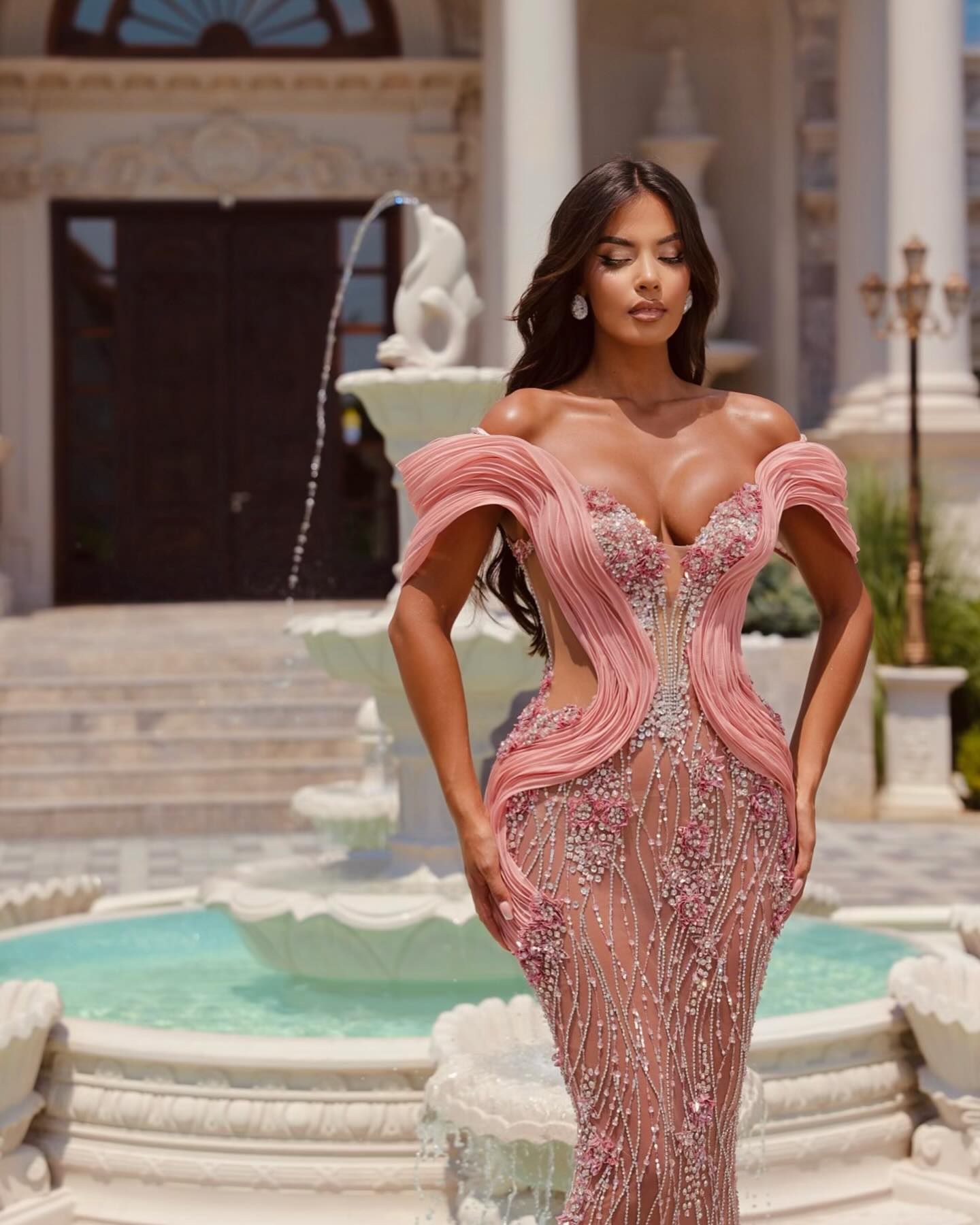 Bardot Floral Sequin Maxi Dress Nude Pink HV2062