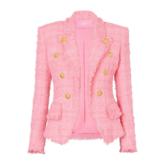 Long Sleeve Frayed Blazer Hot Pink