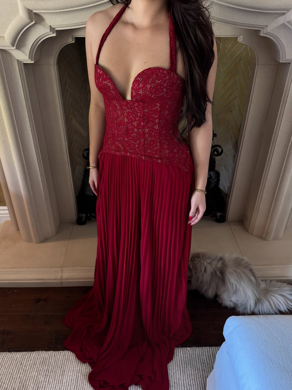 Halter Pleated Corset Maxi Dress HV0095