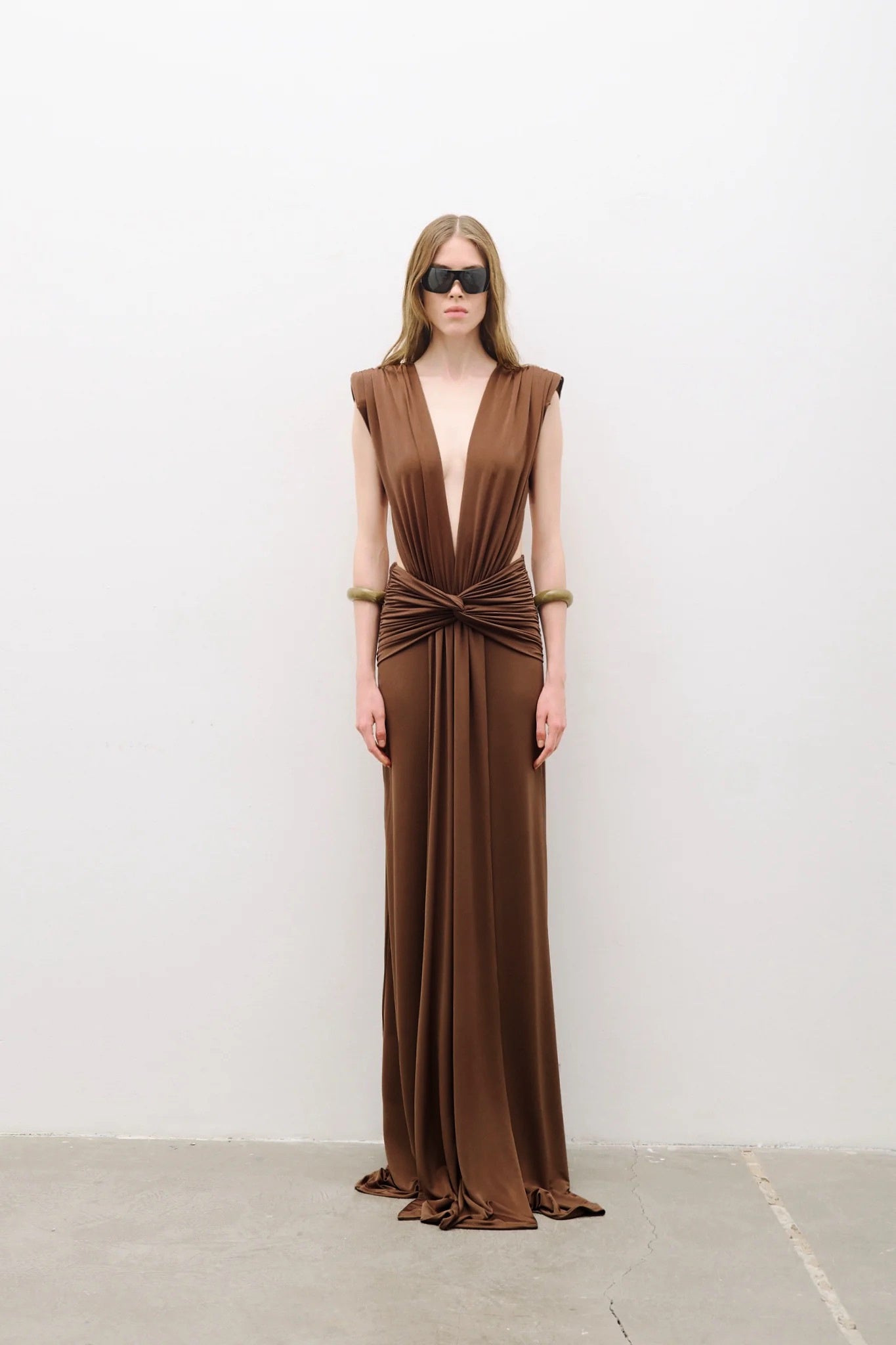 Backless Draped Maxi Dress Brown HV2673