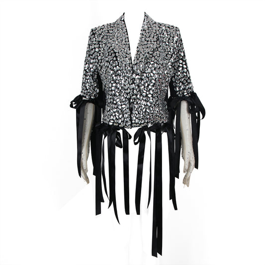 Long Sleeve Crystal Ribbon Jacket Black