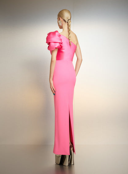 One Shoulder Bow Maxi Dress Pink HV1588