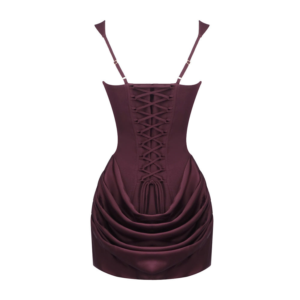 Draped Detail Corset Dress Burgundy HV0070