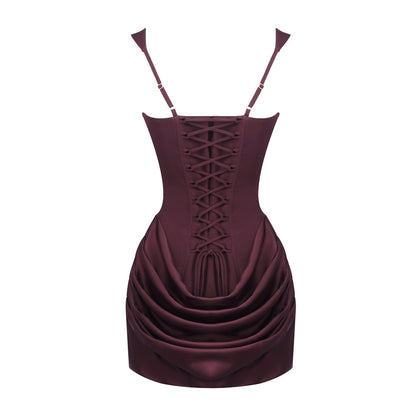 Draped Detail Corset Dress Burgundy HV0070