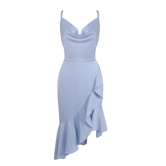 Ruffle Hem Midi Dress Blue HV0006