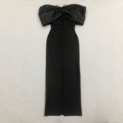 Halter Crystal Draped Bardot Maxi Dress
