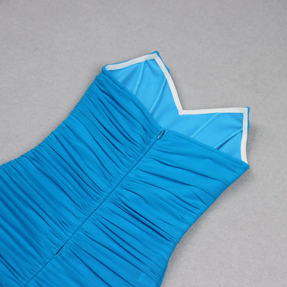 Strapless Ruched Midi Dress Blue HV9364