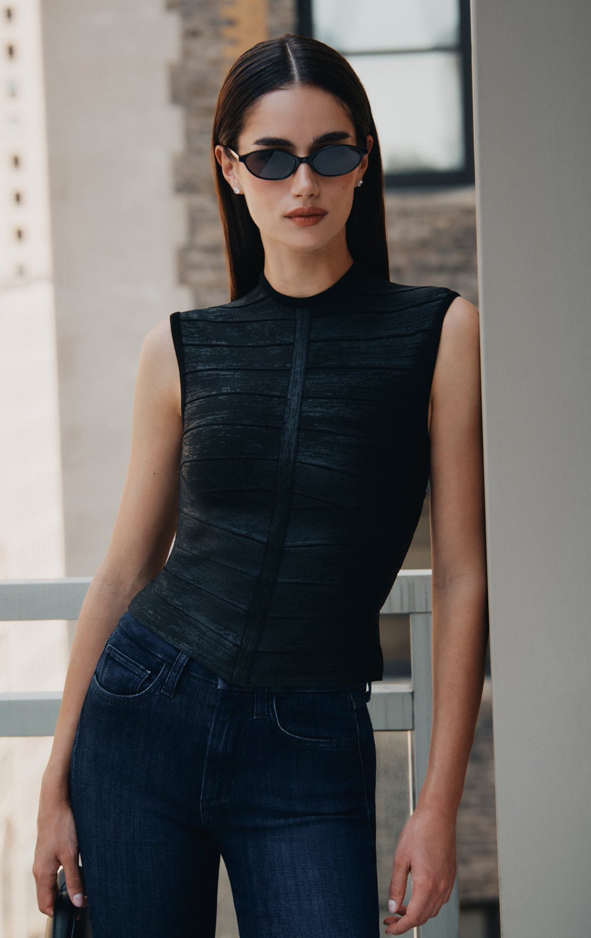 Woodgrain Foil Print Two Piece Dress Black HV2707