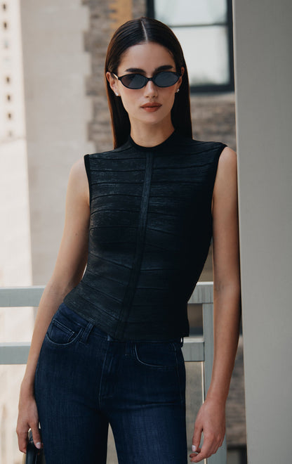 Woodgrain Foil Print Two Piece Dress Black HV2707