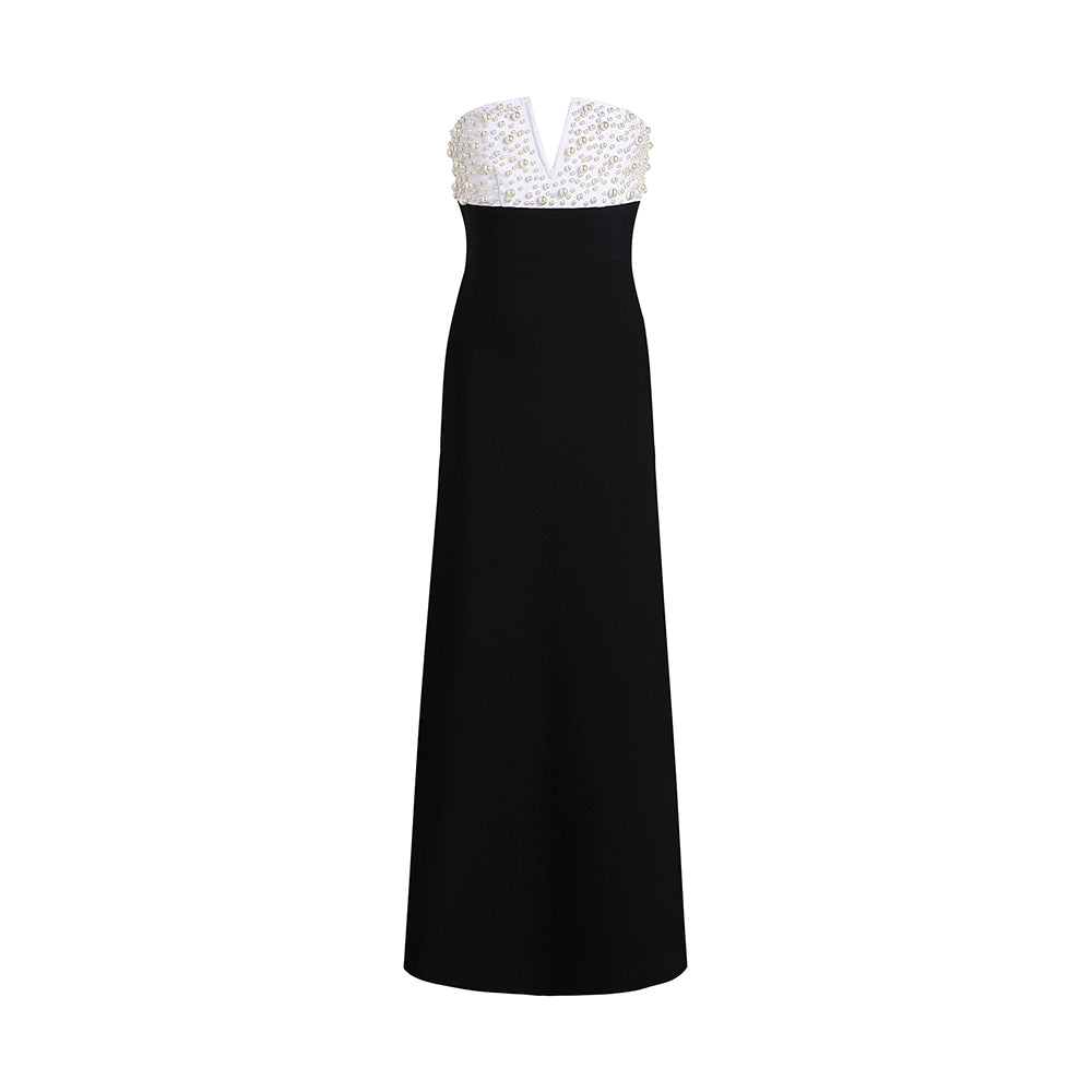 Strapless Pearl Maxi Dress Black White