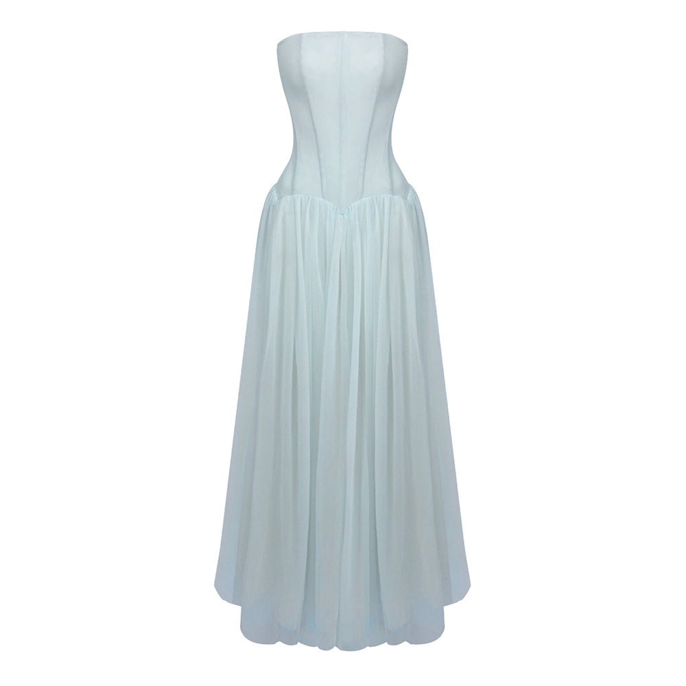 Strapless A Line Maxi Dress Blue HV0086