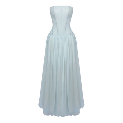 Strapless A Line Maxi Dress Blue HV0086