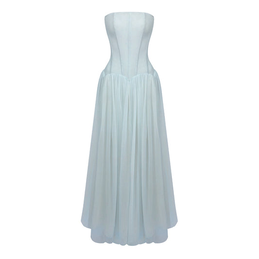 Strapless A Line Maxi Dress Blue HV0086