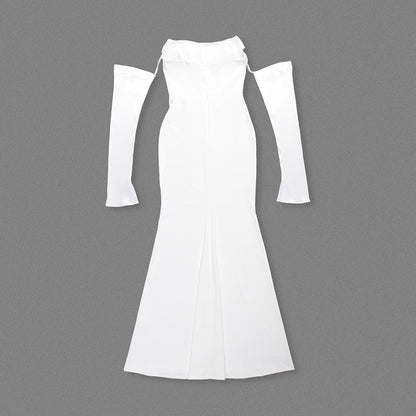 Long Sleeve Strapless Draped Maxi Dress HV2127