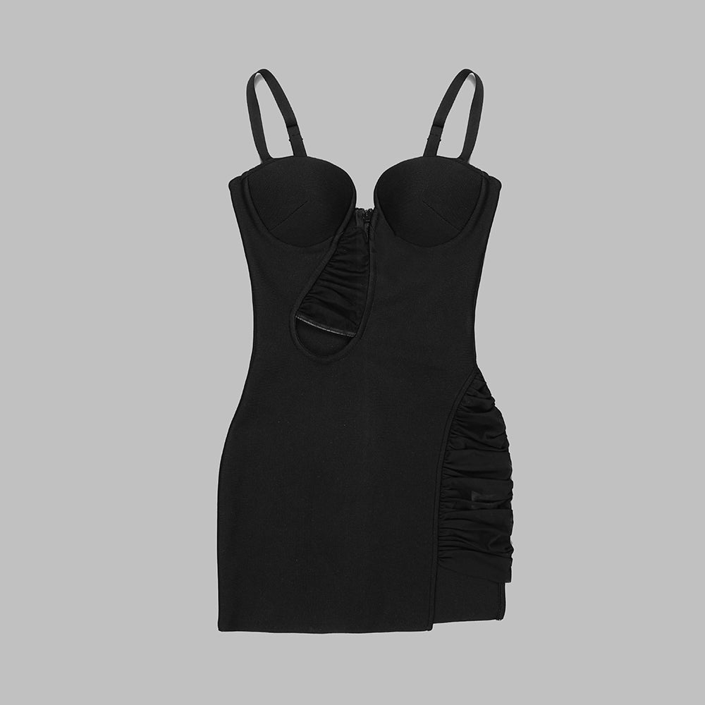 Draped Mesh Bustier Dress Black HV9390