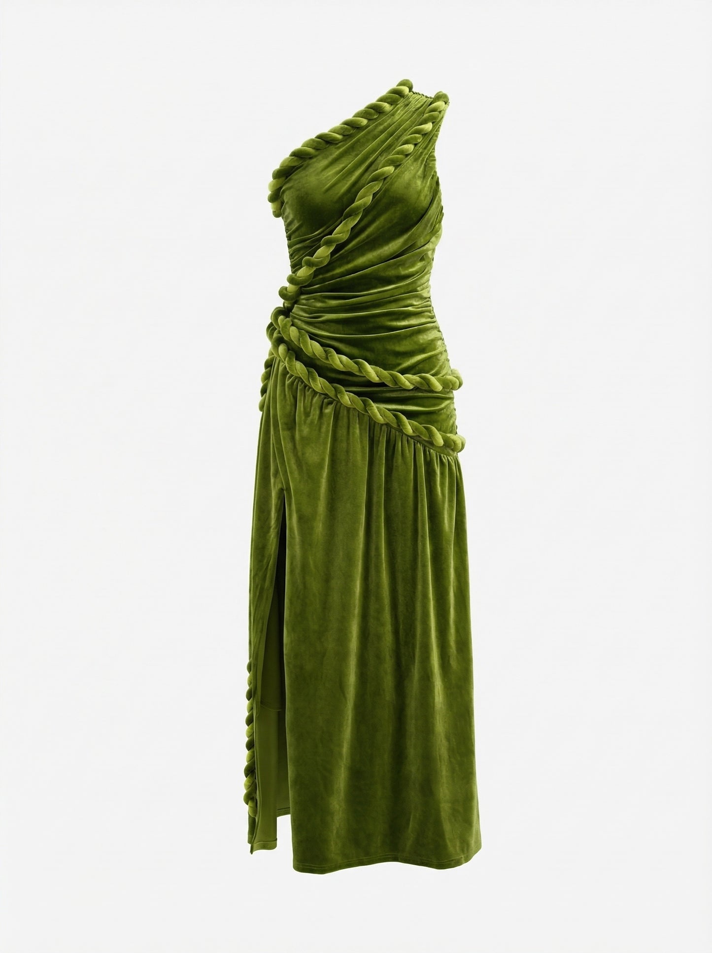 One Shoulder Maxi Velvet Dress Green HV2761