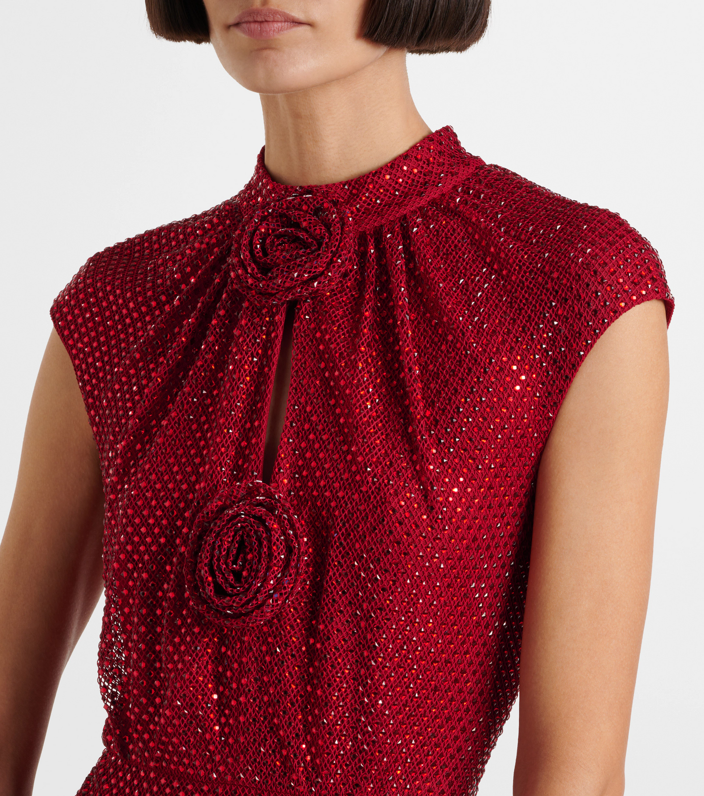 Floral Detail Sparkly Midi Dress Red HV2213