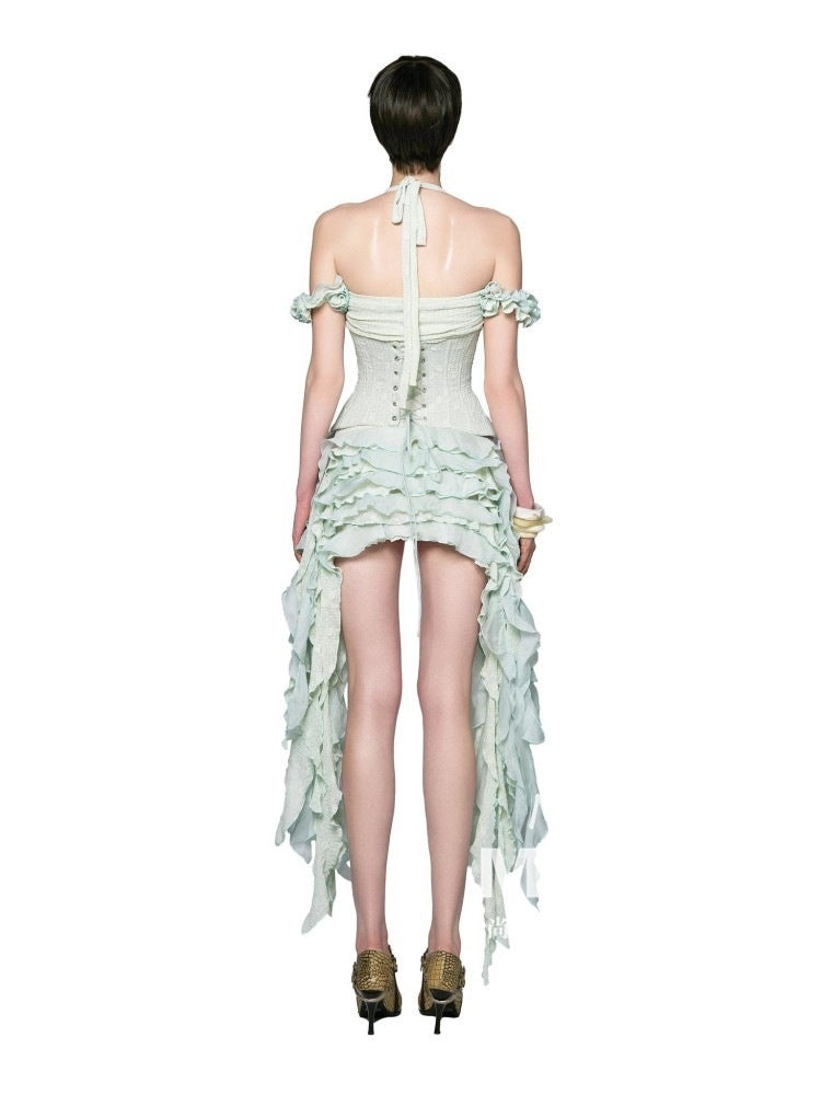Halter Corset Ruffle Maxi Dress HV3047