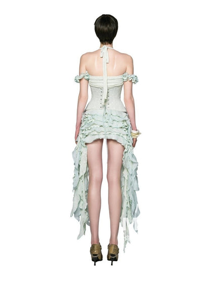 Halter Corset Ruffle Maxi Dress HV3047