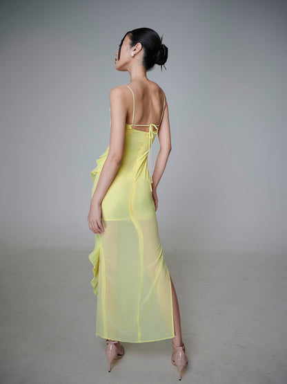 Ruffle Detail Bustier Maxi Dress Yellow HV0025