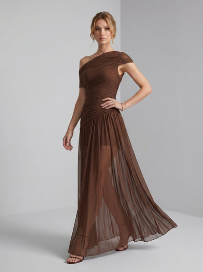 Draped One Shoulder Bardot Maxi Dress HV3135