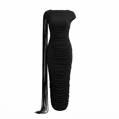 Tassel Detail Draped Maxi Dress Black HV3107