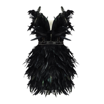 Strapless Feather Embellished Dress Black HV9594