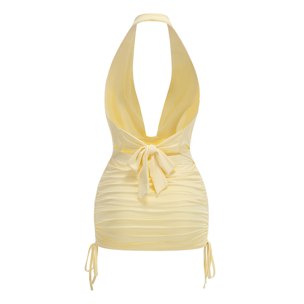 Halter Draped Two Piece Dress Yellow HV2864