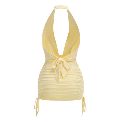 Halter Draped Two Piece Dress Yellow HV2864