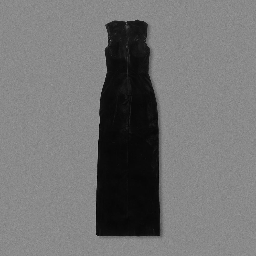 Crystal Mesh Insert Maxi Velvet Dress Black HV2092