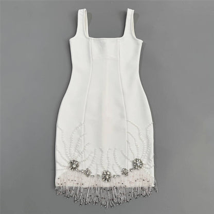 Crystal Pearl Tassel Dress White HV2678