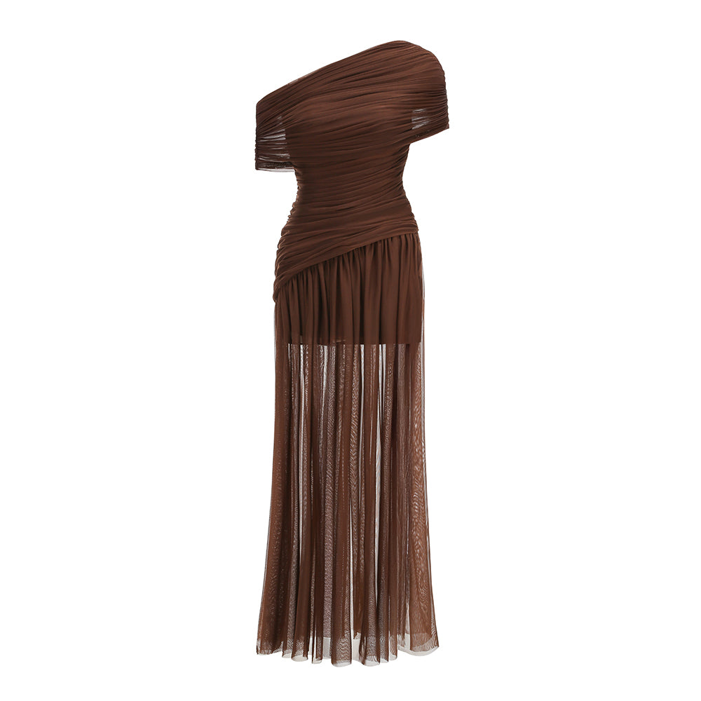 Draped One Shoulder Bardot Maxi Dress HV3135