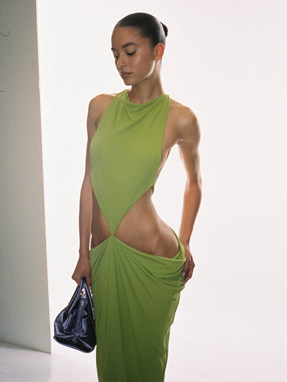 Draped Backless Maxi Dress Green HV3143