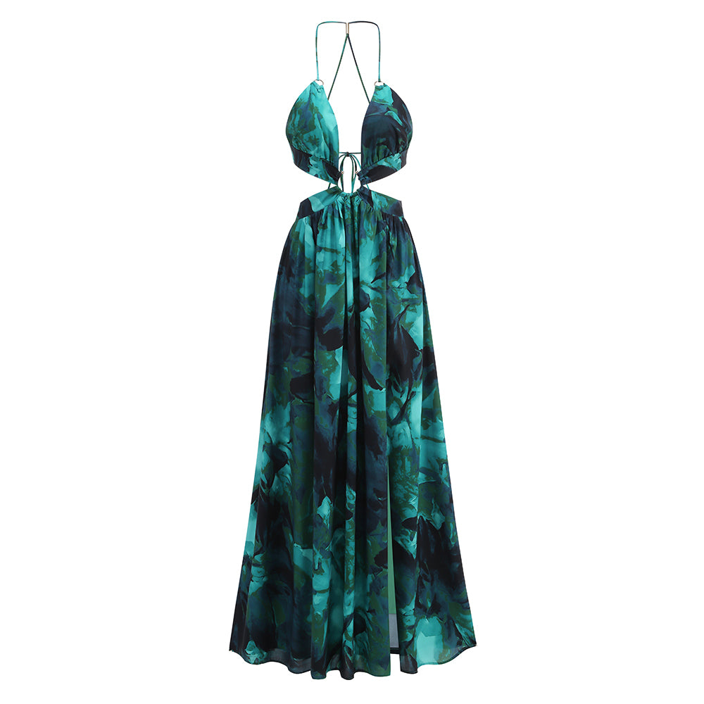 Floral A Line Maxi Dress Green HV1623