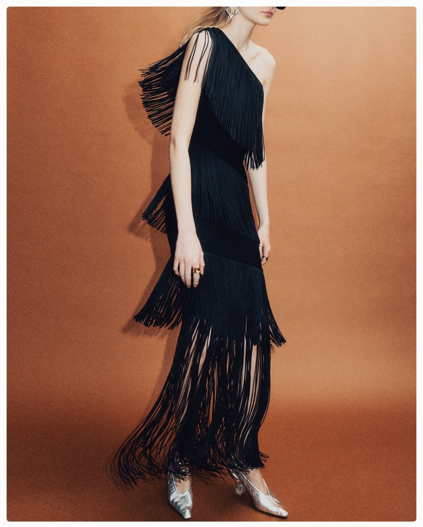 One Shoulder Tassel Maxi Dress Black HV2167