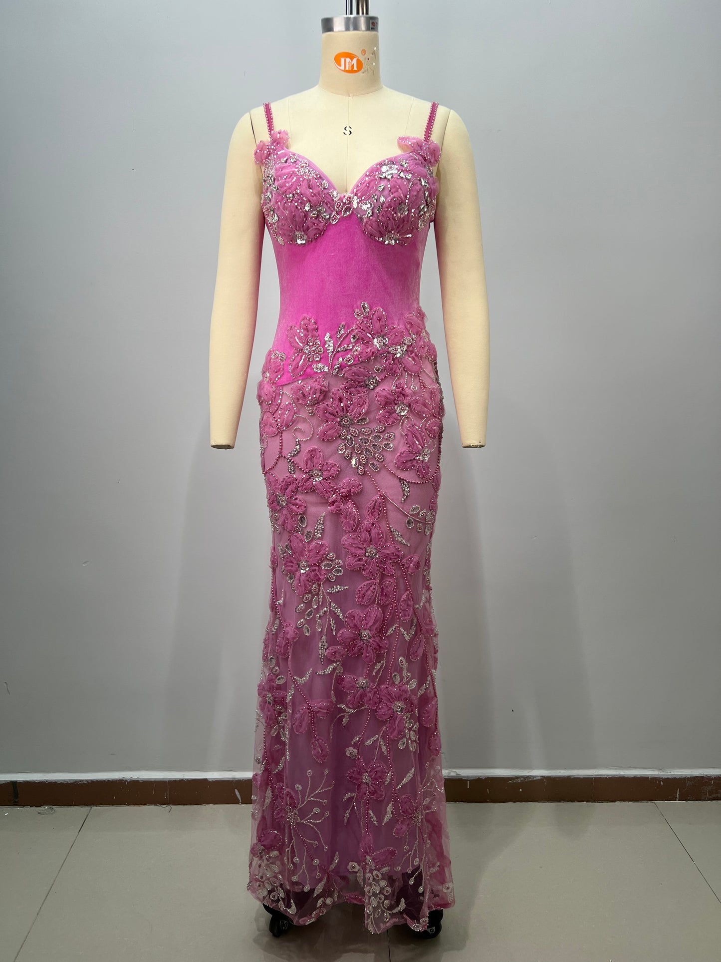 Floral Lace Bustier Maxi Dress Pink HV2928