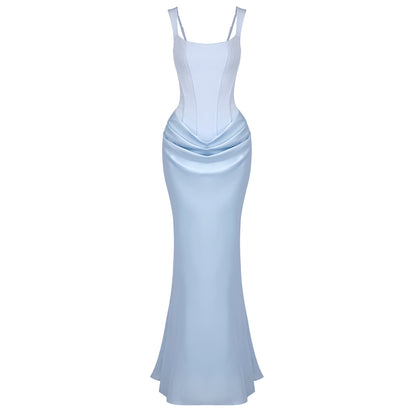 Draped Corset Maxi Dress Light Blue HV0071