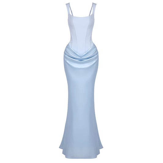 Draped Corset Maxi Dress Light Blue HV0071
