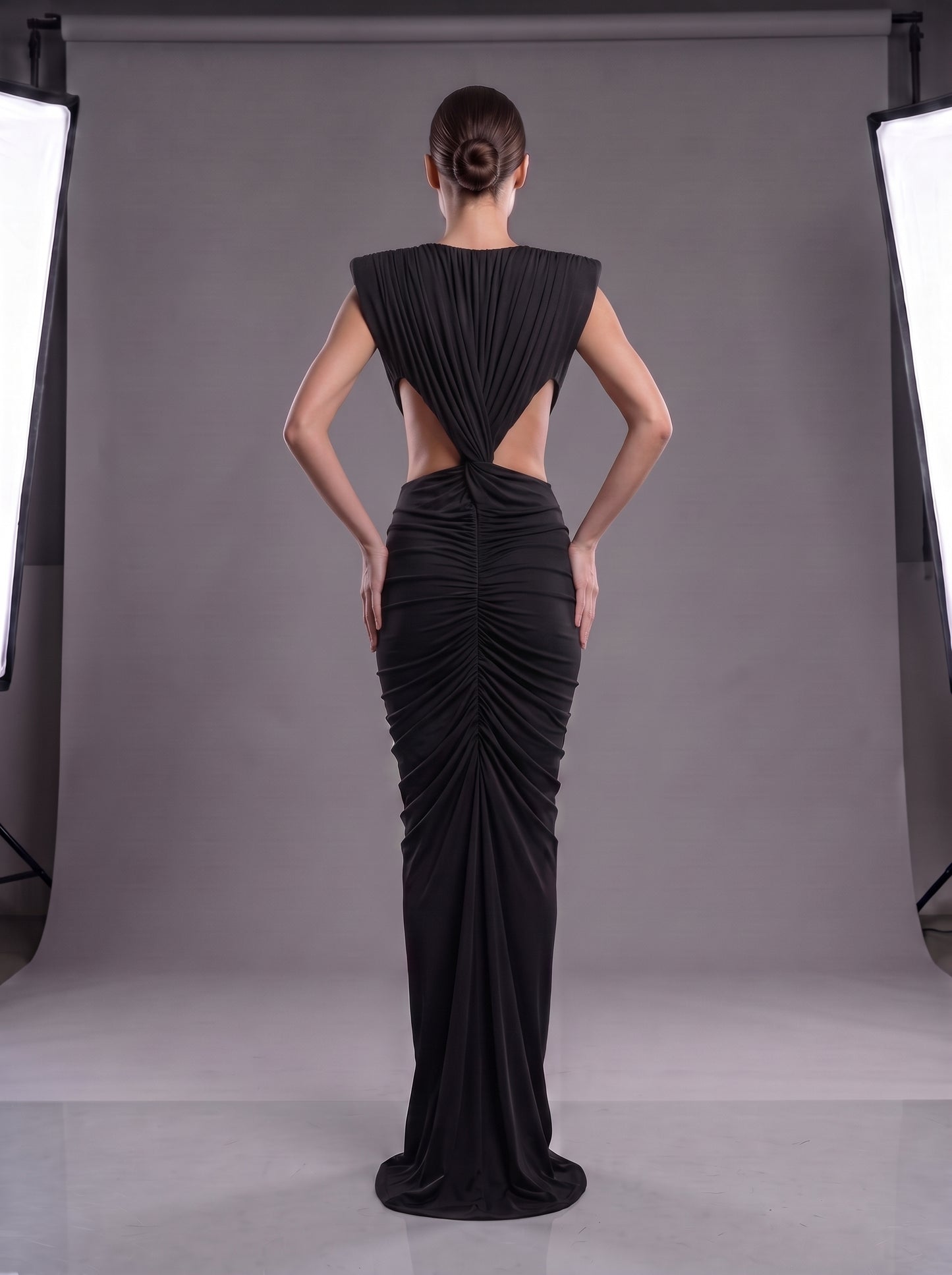 Draped Cut Out Sides Maxi Dress Black HV3141