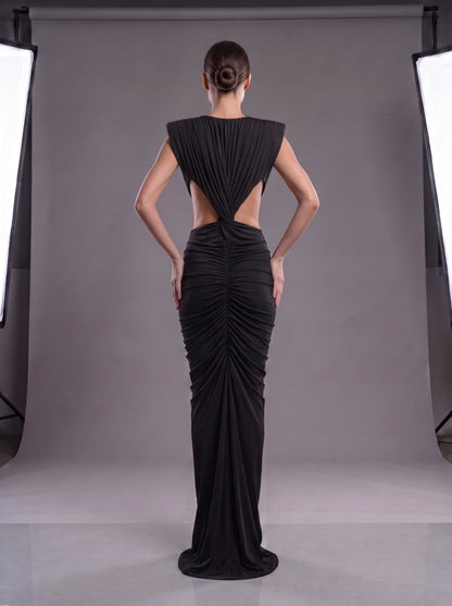 Draped Cut Out Sides Maxi Dress Black HV3141
