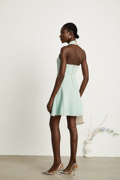 Halter A Line Dress Turquoise