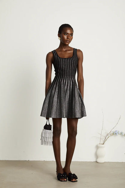 Sparkly Stripes A Line Dress Black