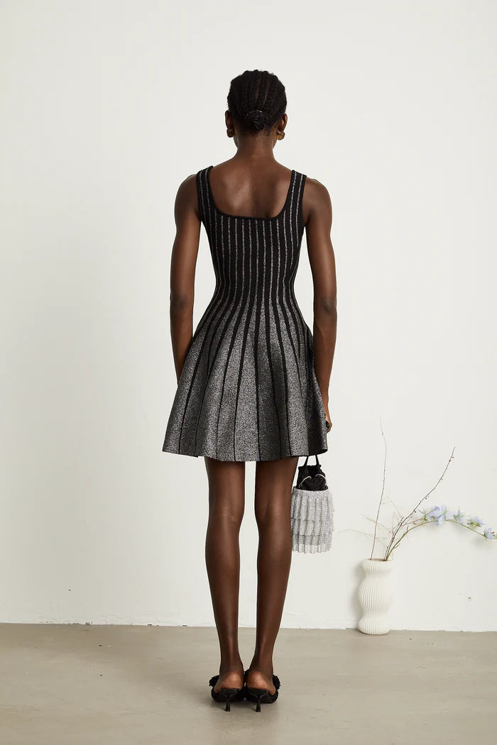 Sparkly Stripes A Line Dress Black