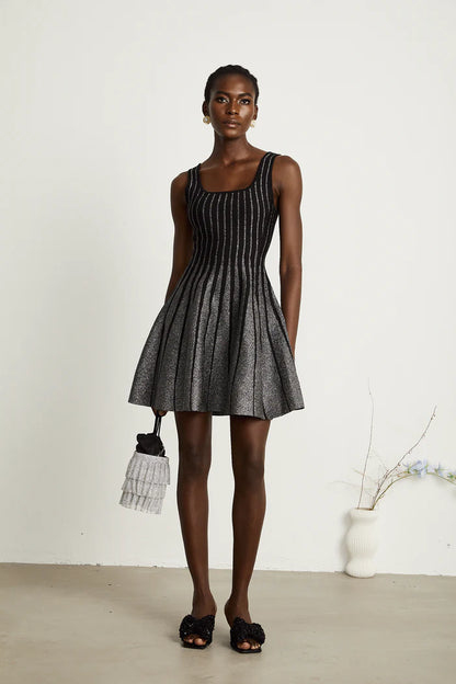 Sparkly Stripes A Line Dress Black