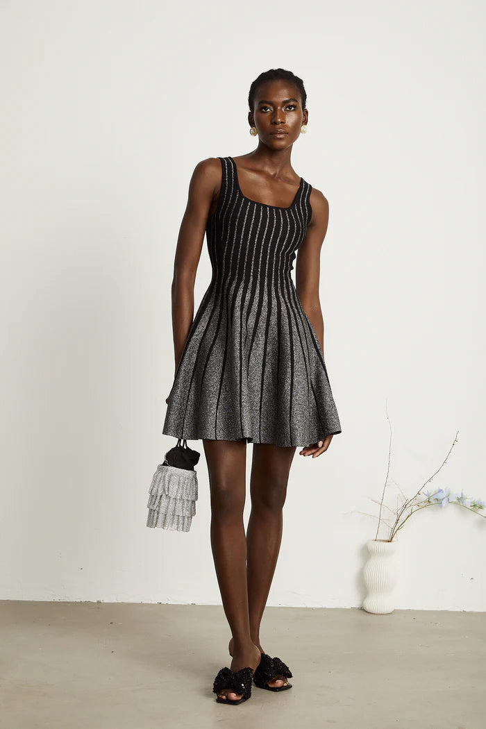 Sparkly Stripes A Line Dress Black