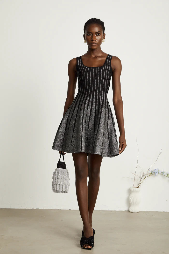 Sparkly Stripes A Line Dress Black