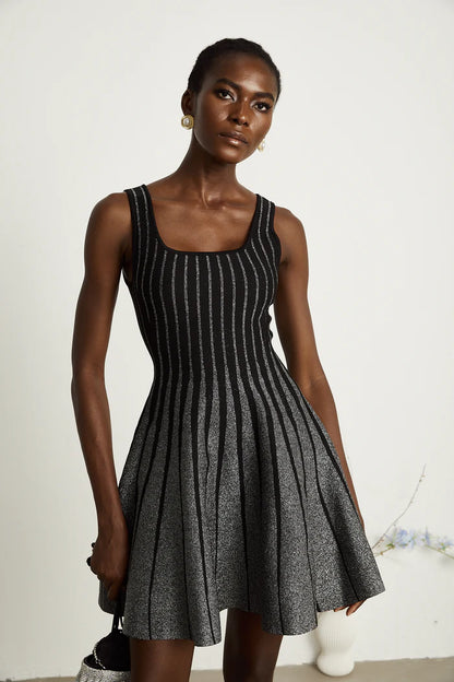 Sparkly Stripes A Line Dress Black