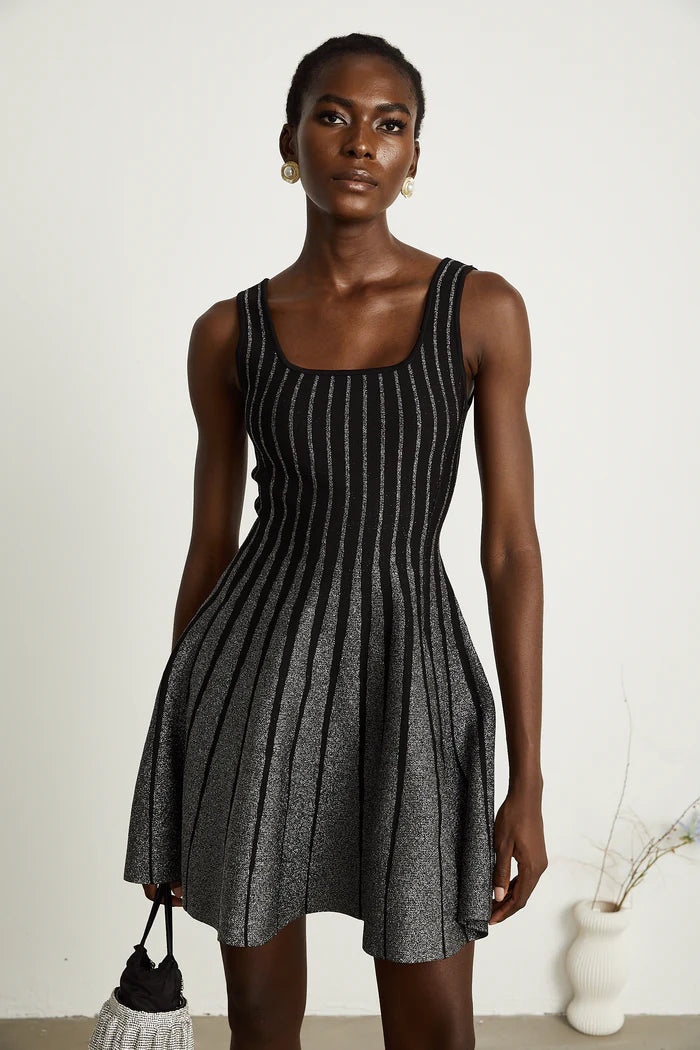 Sparkly Stripes A Line Dress Black