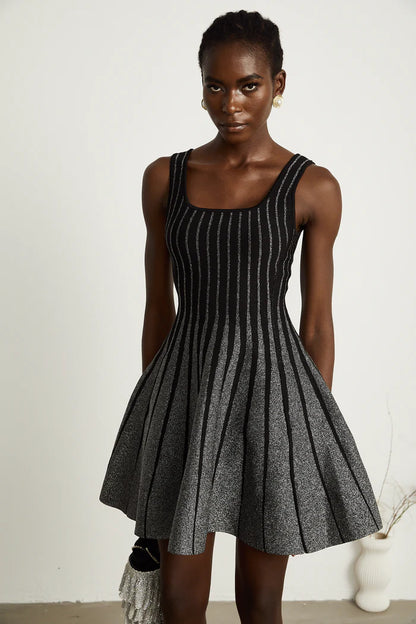 Sparkly Stripes A Line Dress Black