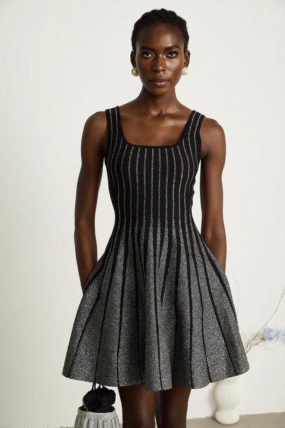 Sparkly Stripes A Line Dress Black